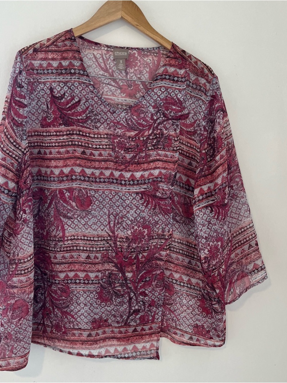 Chico's Pink Floral & Geometric Sheer Blouse